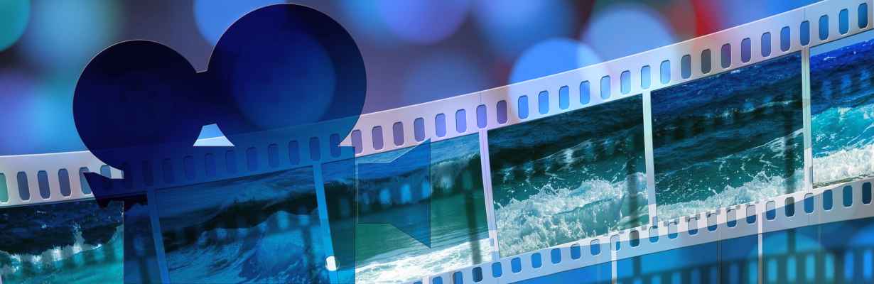 Abstract blue strip of video film